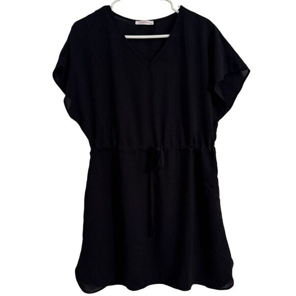 Bluetime Women Sz MED Casual V-Neck Summer Coverup Flowy Short Sleeve Drawstring - Picture 2 of 6